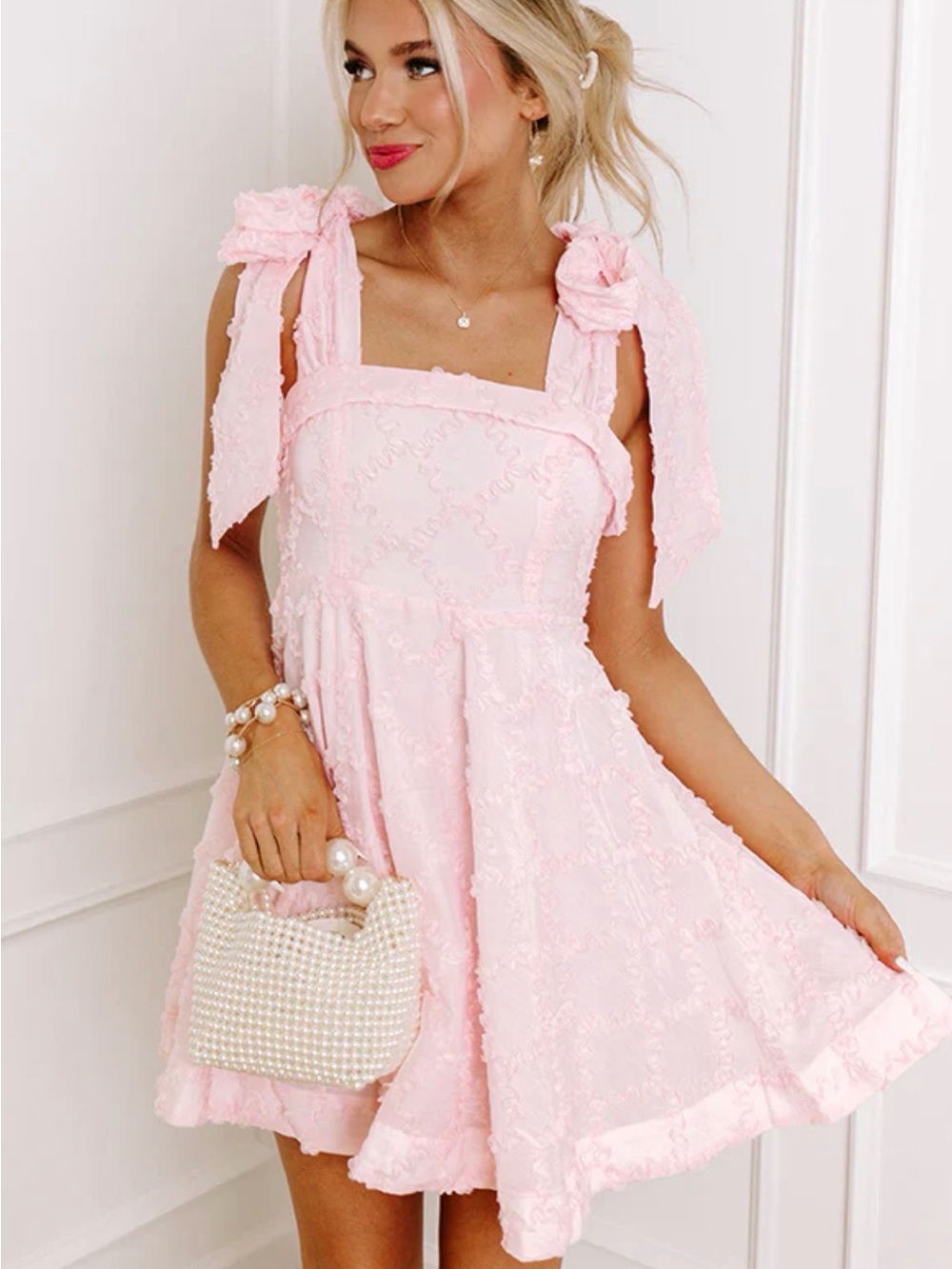 Pink Mini Tie-Shoulder Sundress